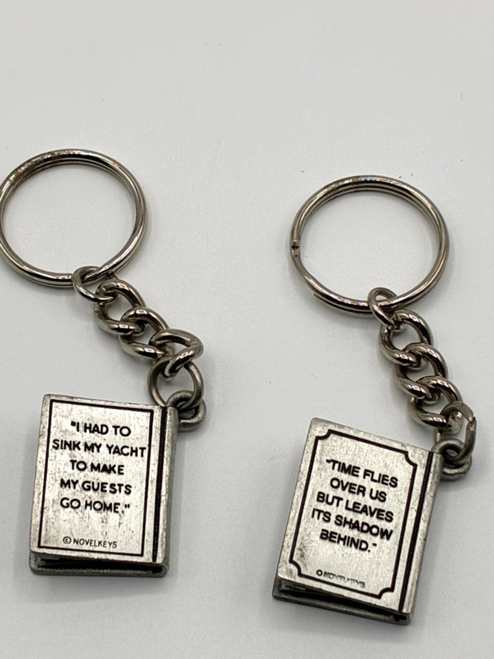 Novelkeys Pewter Book Keychains Set of 2 Vintage Literary Quote Charms USA - Picture 2 of 5